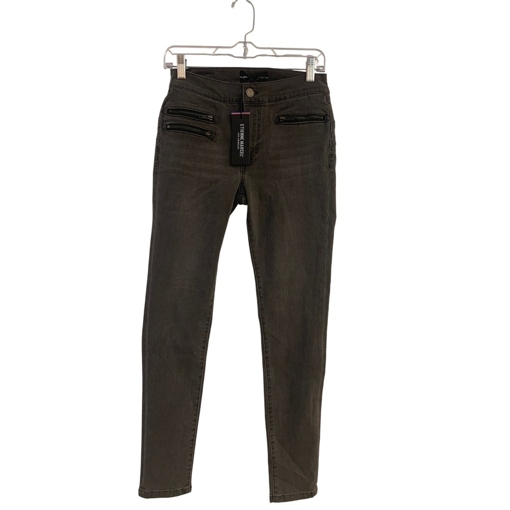 Etienne Marcel Skinny Jeans Charcoal Gray Zipper Pocket Denim Pants Size 26 NWT